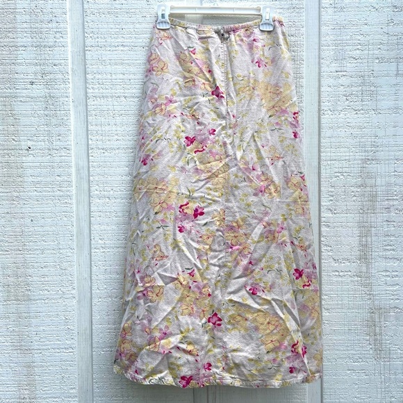 90s Vintage Maxi Womens Liz Claiborne Desert Floral Spring Skirt Linen - Picture 2 of 8